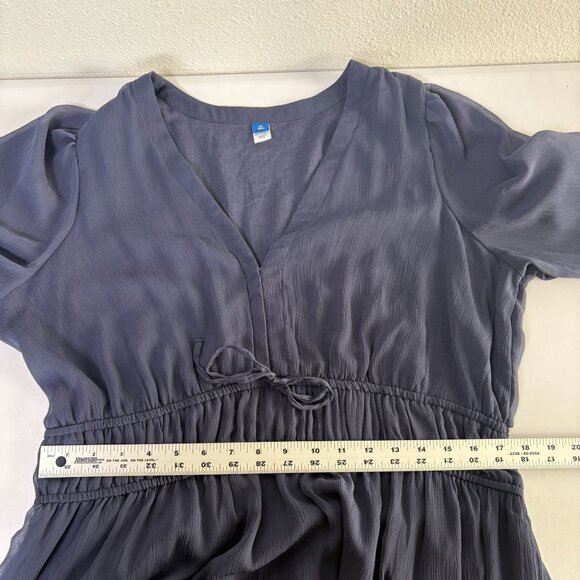 Old Navy Waist Defined Smocked Tie Front Maxi Dress Size Tall XL Navy Chiffon - Picture 10 of 14